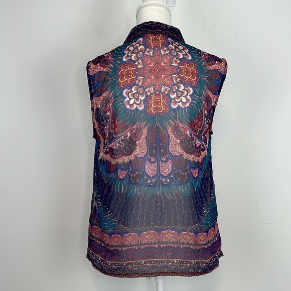 Staring at Stars Boho Kaleidoscope Button Down Sleeveless Blouse. Size Medium. - Picture 7 of 12